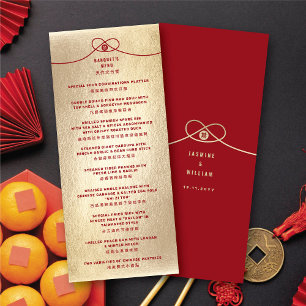 Menu Red Knot Union Double Bonheur Mariage chinois