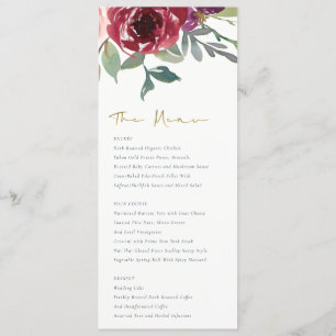 MENU RED MARSALA BLUSH ROSE WATERCOLOR FLORAL MARIAGE