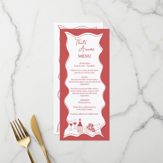 Menu Red That's Amore Italien Pizza Fête des mariées de (Devant/Arrière en situation)