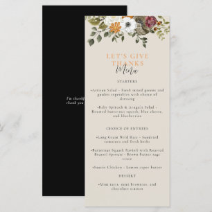 Menu Remercions Aquarelle Thanksgiving Black