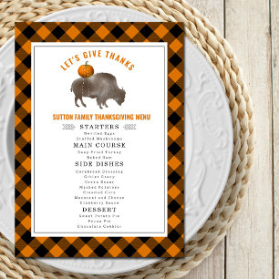 Menu Remercions Buffalo Plaid Bison Thanksgiving