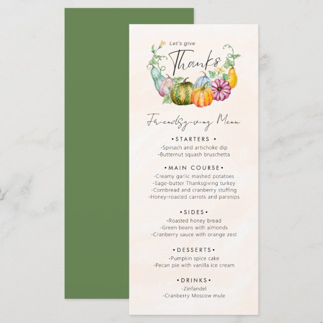 Menu Remercions le Citrouille Thanksgiving Dîner (Devant / Derrière)