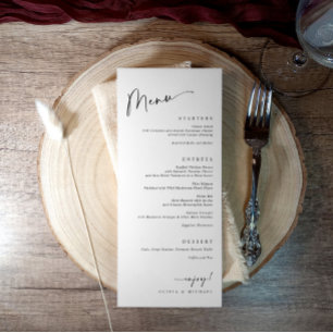 Menu Repas moderne de dîner de mariage noir et blanc
