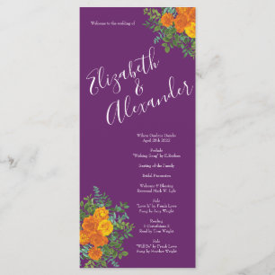 Menu Ressort Rose orange violet Mariage