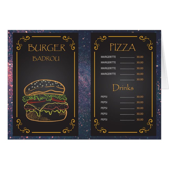 menu restaurant (Devant horizontal)