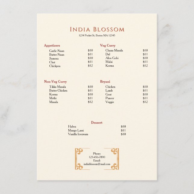 Menu Restaurant à Bordure Décorative Simple (Devant)