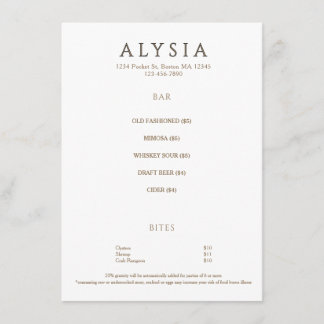 Menu Restaurant Bar Happy Hour Minimaliste Moderne 