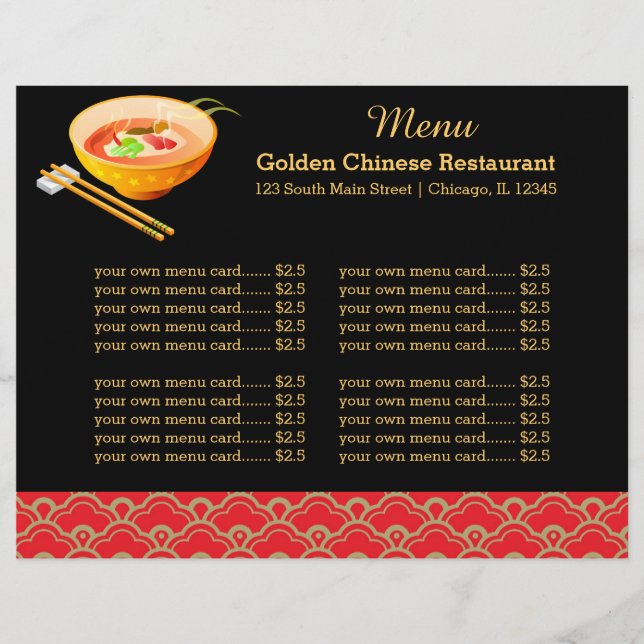 Menu restaurant chinois (Devant)