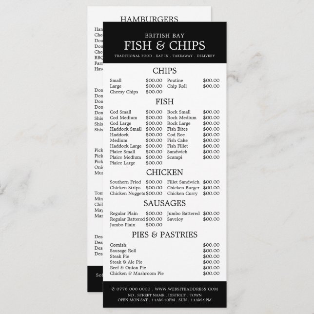 Menu Restaurant Fish & Chip Shop Slimline (Devant / Derrière)