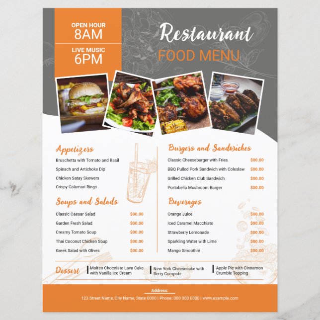 Menu Restaurant Flyer Modèle (Devant)