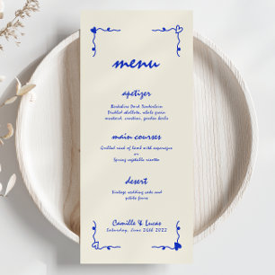 Menu Rétro à la main Whimsical Blue Mariage