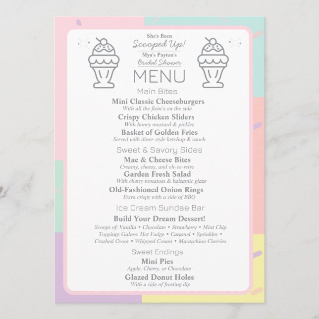 Menu Retro Diner Fête des mariées (Devant)
