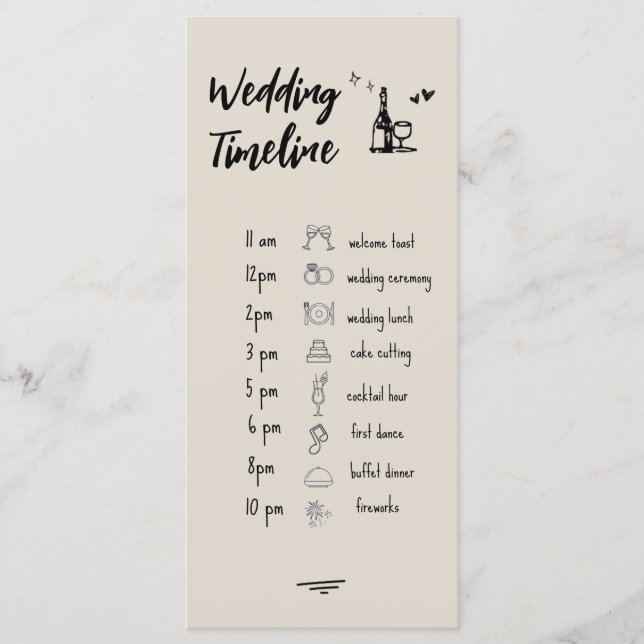 Menu Retro Grey Hand Drawn Illustrated Wedding Timeline (Devant)
