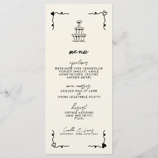 Menu Rétro manuscrit Mariage Whimsical (Devant)