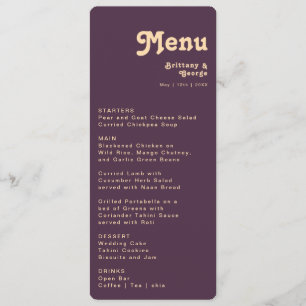 Menu Rétro moderne   Mariage Décontracté arrondi violet