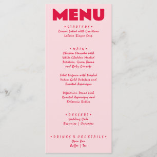 Menu Rétro rose rouge brillant Funky Gras Mariage moder