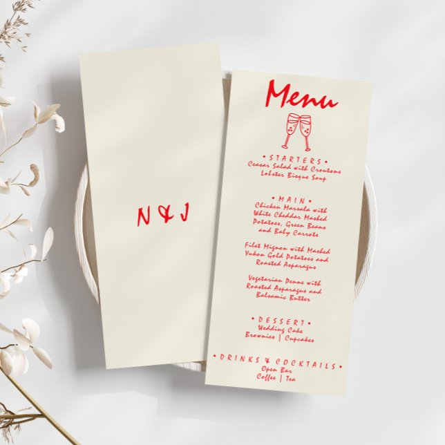 Menu Rétro rouge dessiné à la main Quirky unique Mariag (Créateur téléchargé)