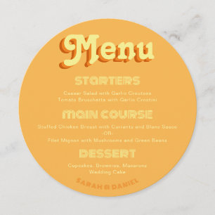 Menu Retro Super les années 70 orange jaune Mariage Men