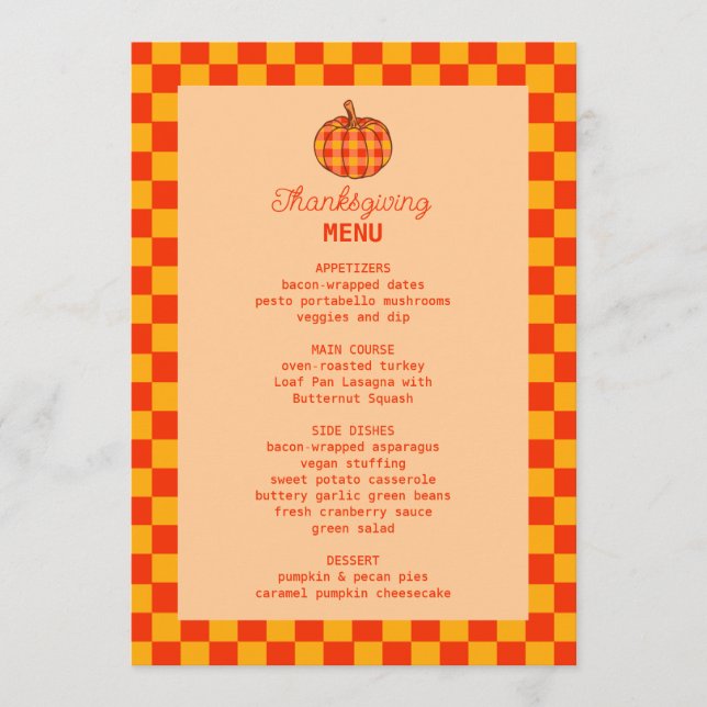 Menu Retro Super Plaid Citrouille Thanksgiving Dîner (Devant)
