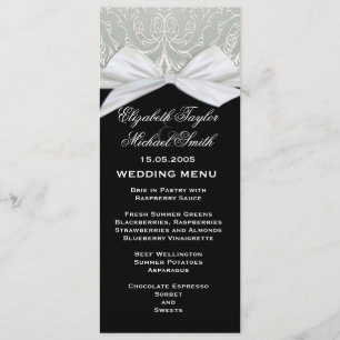 Menu Ribbon de luxe Silver/Black Mariage damassé