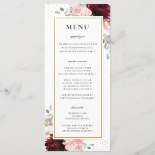 Menu riche rouge Bourgogne bleu rose rose Mariage