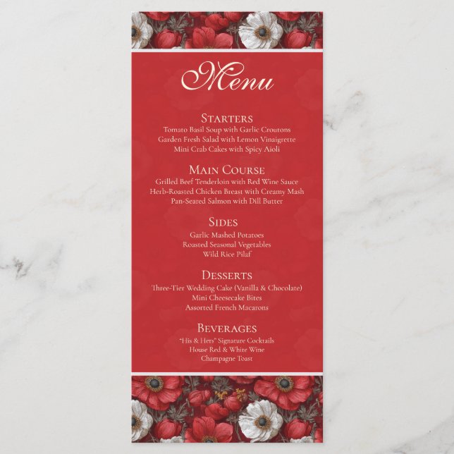 Menu Romantic Anemones Sparkle City Wedding (Devant)