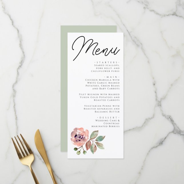 Menu Romantic Blush Mauve Horizontal Enregistrer la car (Devant/Arrière en situation)