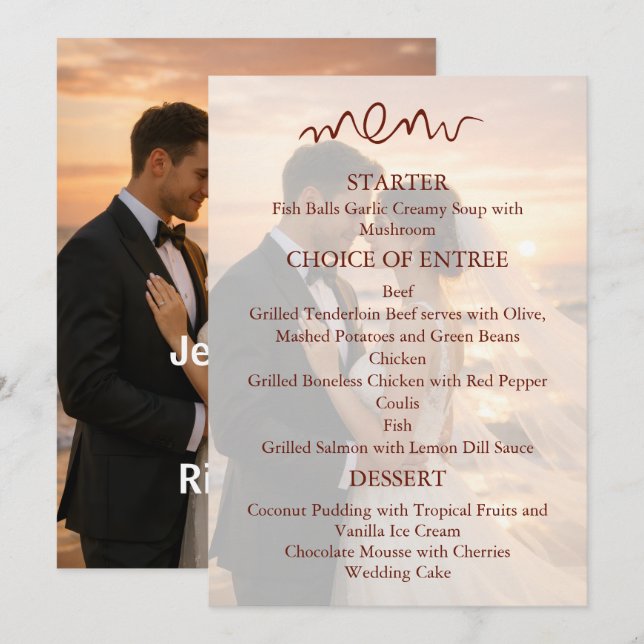 Menu Romantic Sunset Beach Couple Wedding (Devant / Derrière)