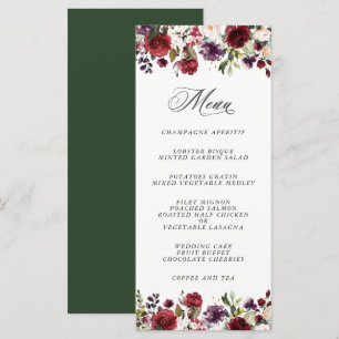 Menu Romantique Bourgogne prune et floral rose pâle