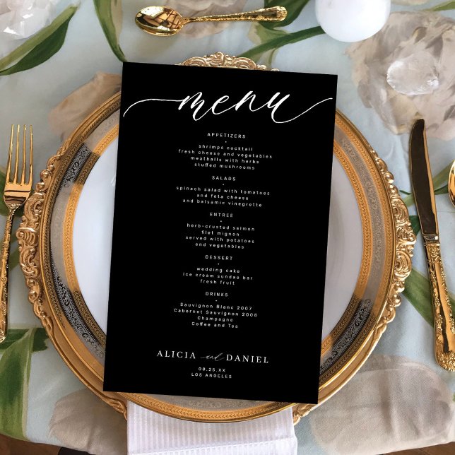 Menu romantique budget blanc et noir mariage (Créateur téléchargé)