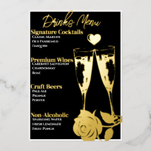 Menu Romantique Gold Foiled Cocktail Party Bar Men