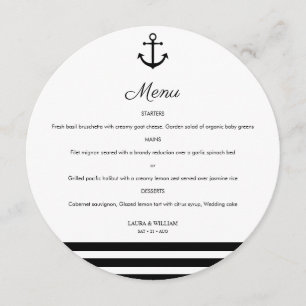 Menu rond Ancre et rayures nautiques