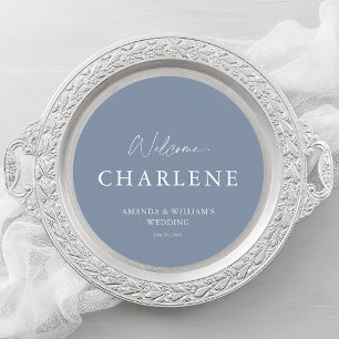Menu Rond avec Nom de l'Invité Mariage Bleu Pous
