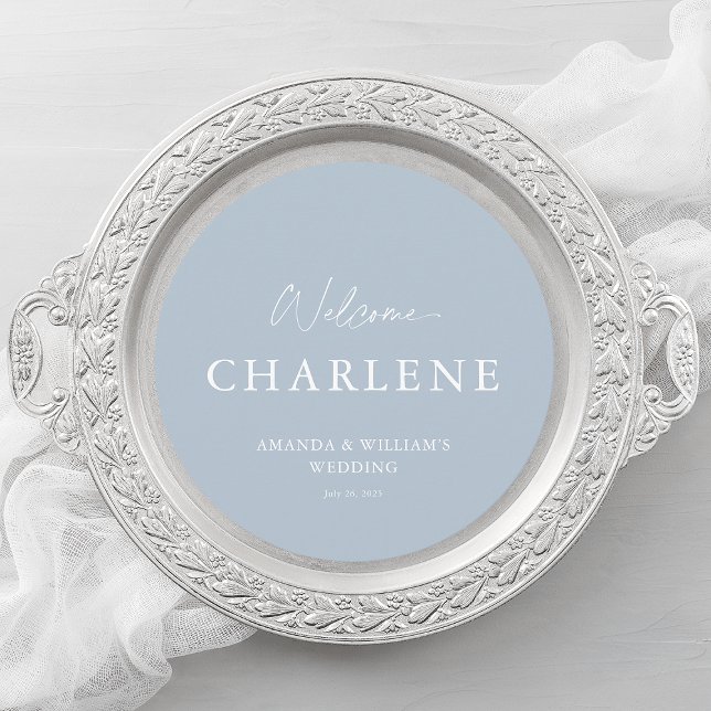 Menu Rond avec nom d'invité | Mariage bleu Dusty (Créateur téléchargé)