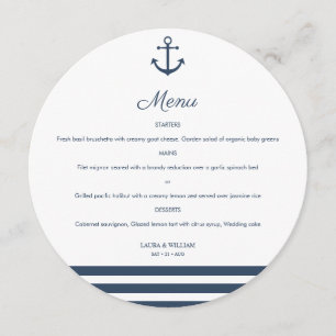 Menu rond circulaire Ancre et rayures nautiques