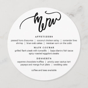 Menu rond de calligraphie moderne dans le blanc