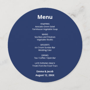 Menu rond de mariage moderne bleu marine