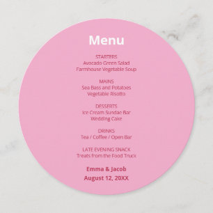 Menu Rond de Mariage Moderne Rose Magenta