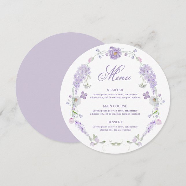 Menu rond Lavande Lilac Florale (Devant / Derrière)
