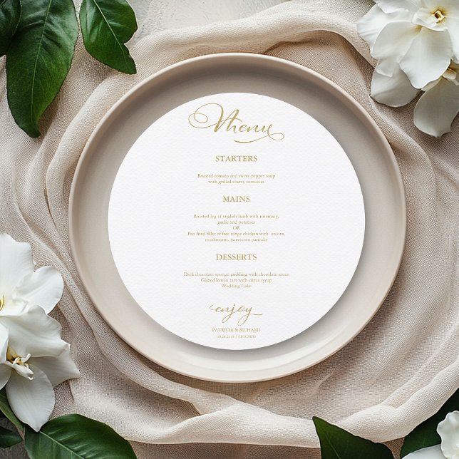 Menu Rond mariage Élégant Script Or (Créateur téléchargé)