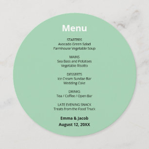 Menu Rond Moderne Mariage Vert Menthe