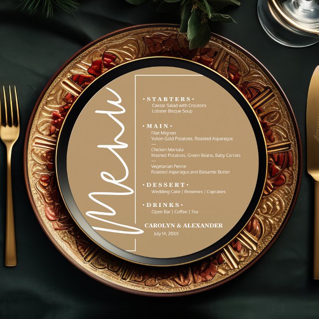 Menu Rond Or Chic (Chic Gold round menu ready to be personalized for your sit-down dinner occasion.)