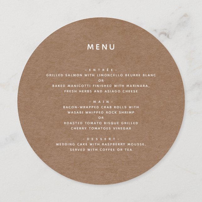 Menu Rond Rustique Simple Minimaliste (Dos)