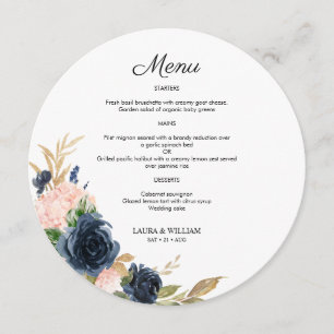 Menu Ronde des Feuilles d'or de la marine Blush Fl