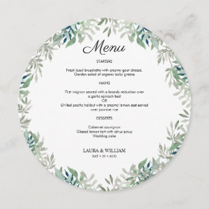 Menu Ronde Mariage Feuille Verdoyant Pour Assiette