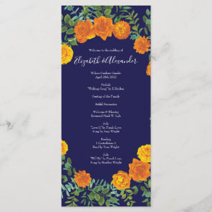 Menu Rose bleu et orange Floral Mariage moderne