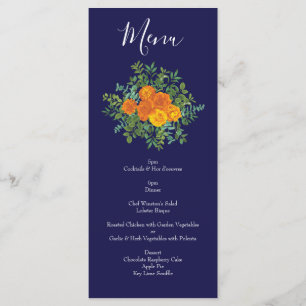 Menu Rose bleu et orange Floral Mariage moderne