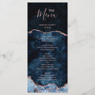 Menu Rose bleu marine Gold Foil Agate Marbre Mariage Me