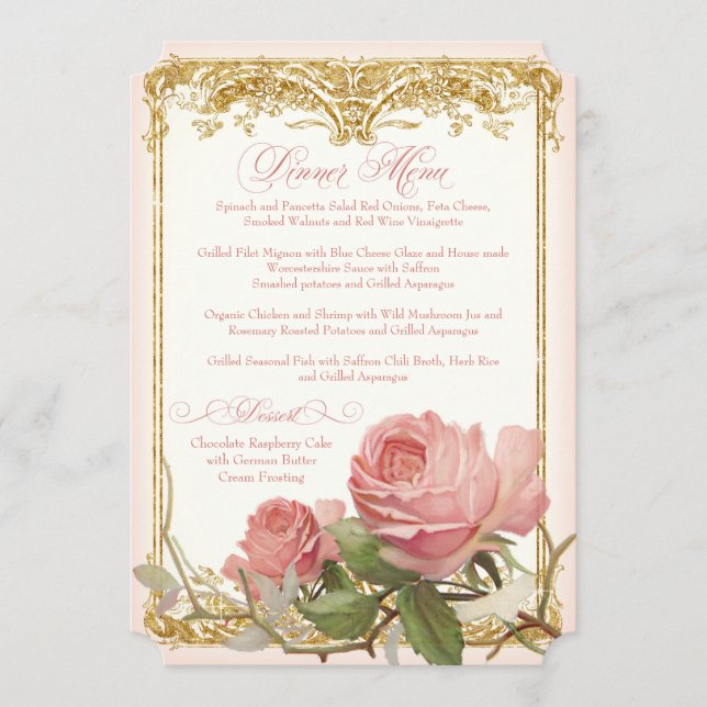 Menu rose de dîner de manoir de cru parisien (Devant)