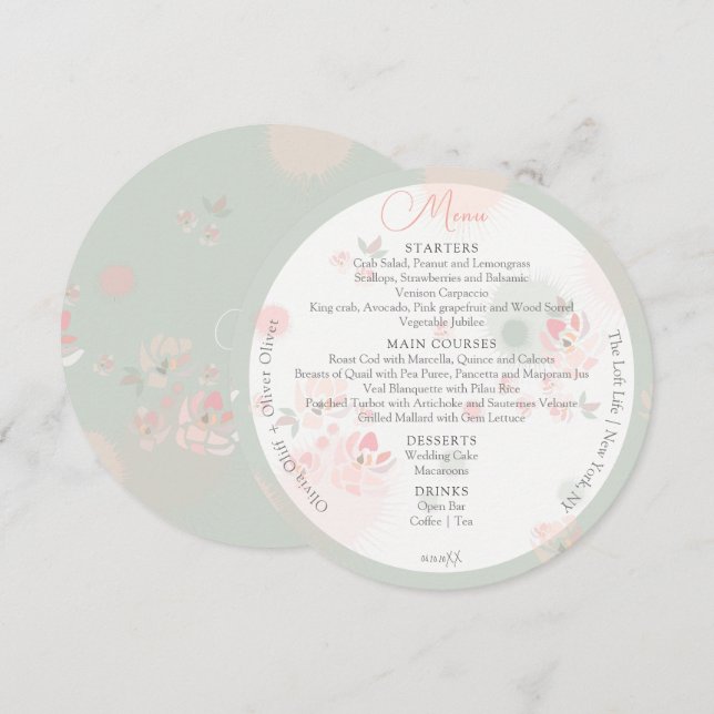 Menu Rose de thé de douceur Cercle Mariage (Devant / Derrière)